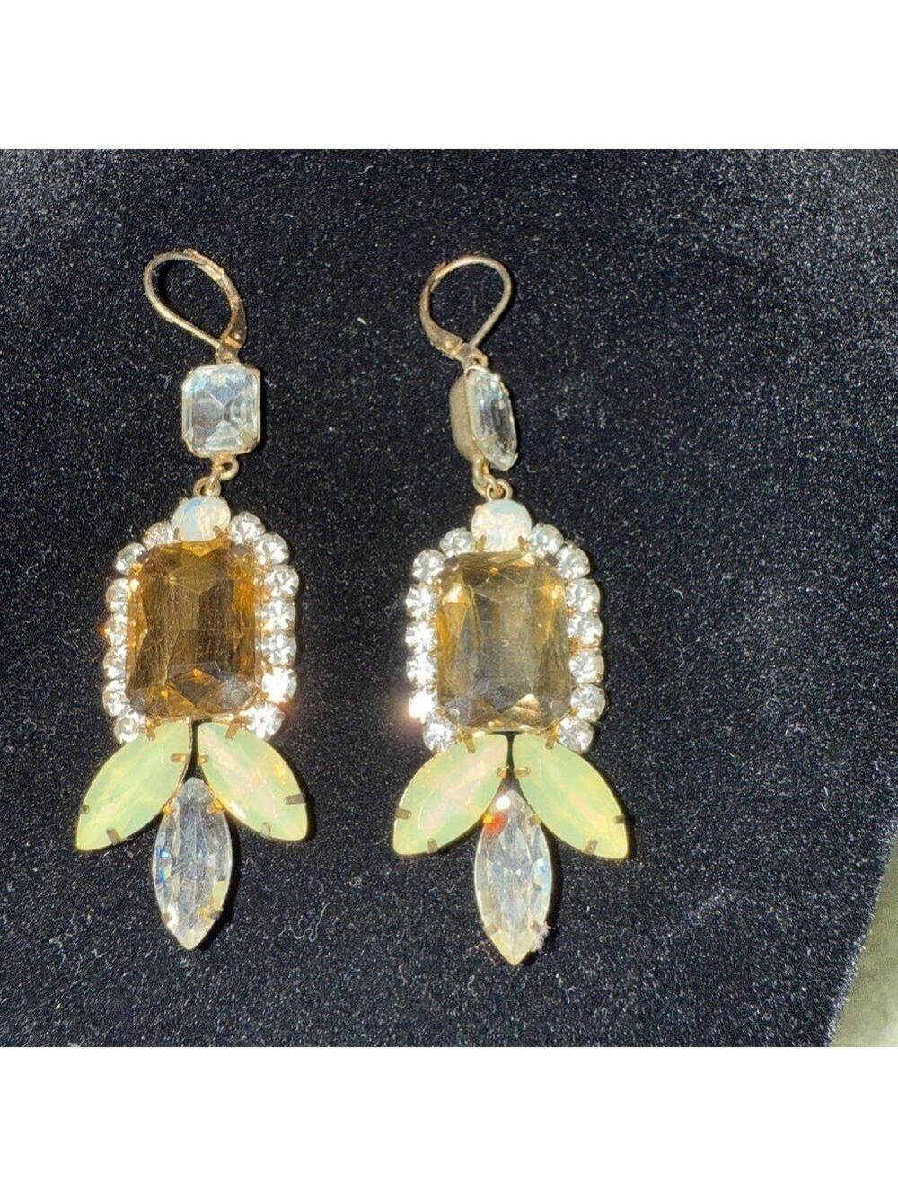 Gold and Crystal Leaf Drop Earrings